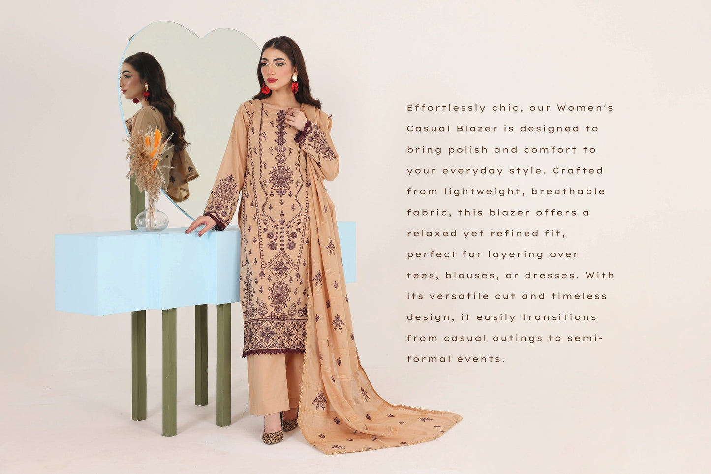Faria Eid Ki Khushiyan Collection – Golden Sand 3-Piece Embroidered Lawn Suit