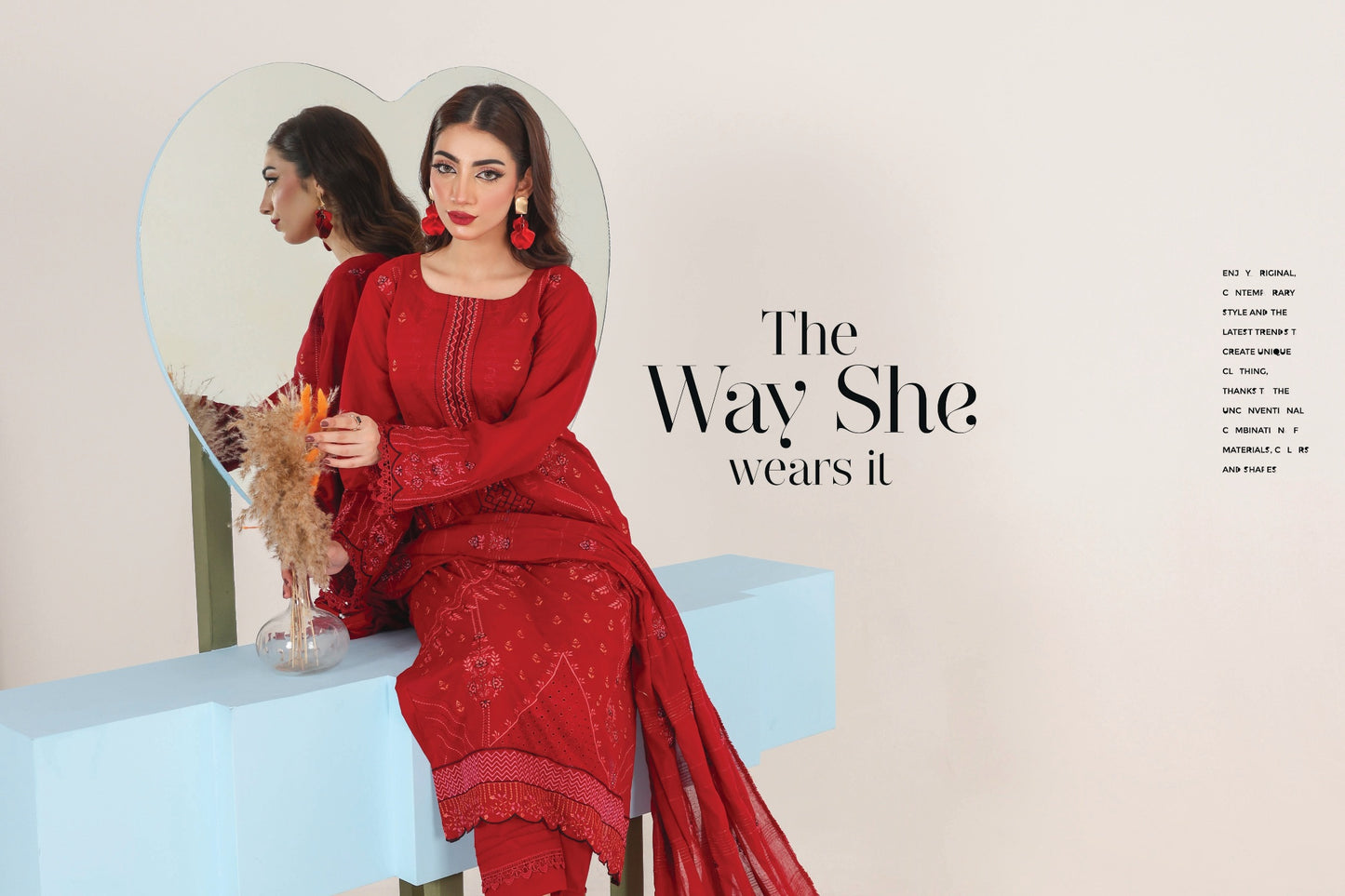Faria Eid Ki Khushiyan Collection – Crimson Bliss 3-Piece Embroidered Lawn Suit