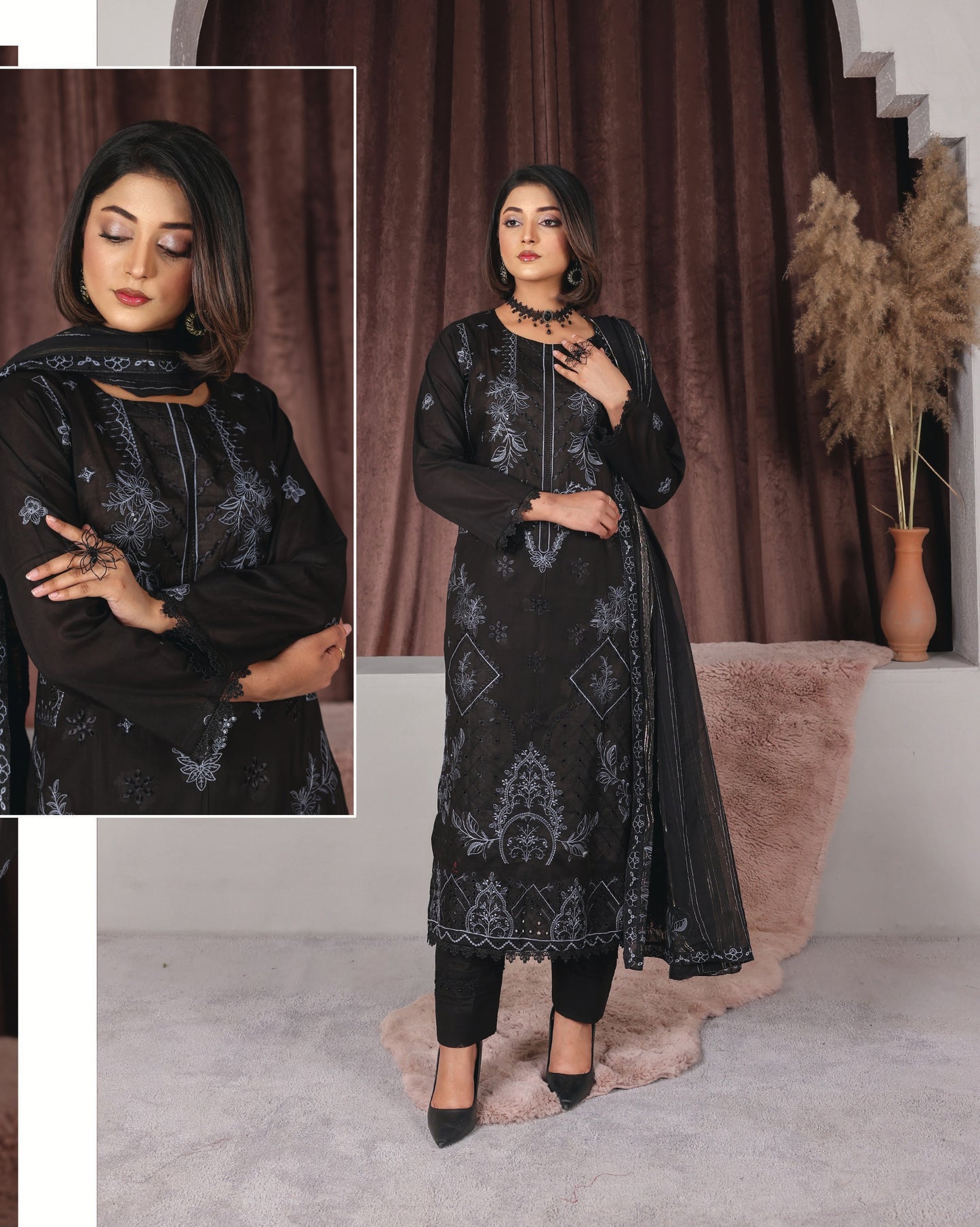 Chashni by Faria – Midnight Noir | Embroidered Lawn 3-Piece Suit