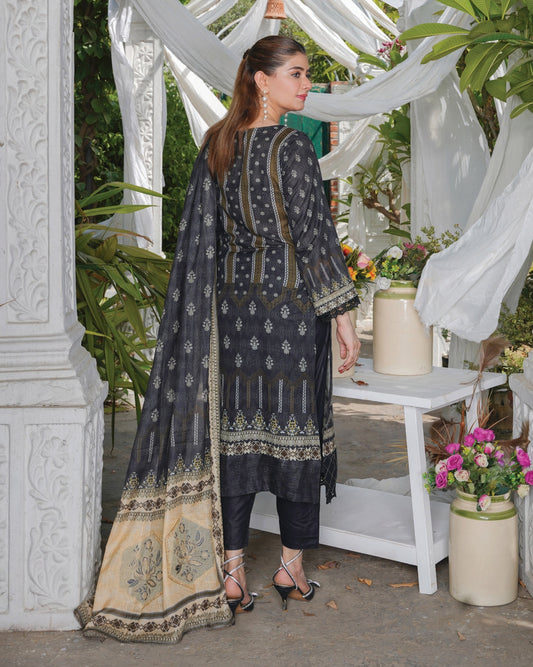 Faria Floral Midnight Black Embroidered Lawn Suit - Premium Eid Collection 2026