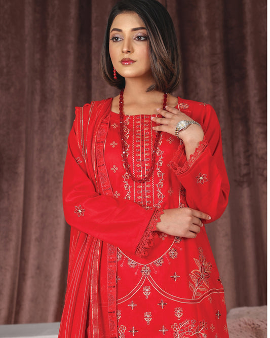Chashni by Faria – Ruby Flame | Embroidered Lawn 3-Piece Suit