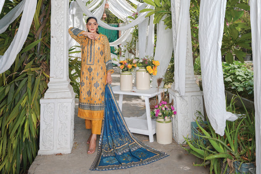 Faria Floral Mustard Gold Embroidered Lawn Suit - Premium Eid Collection 2026
