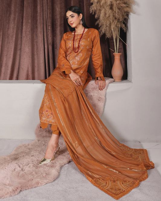 Chashni by Faria – Amber Dusk | Embroidered Lawn 3-Piece Suit