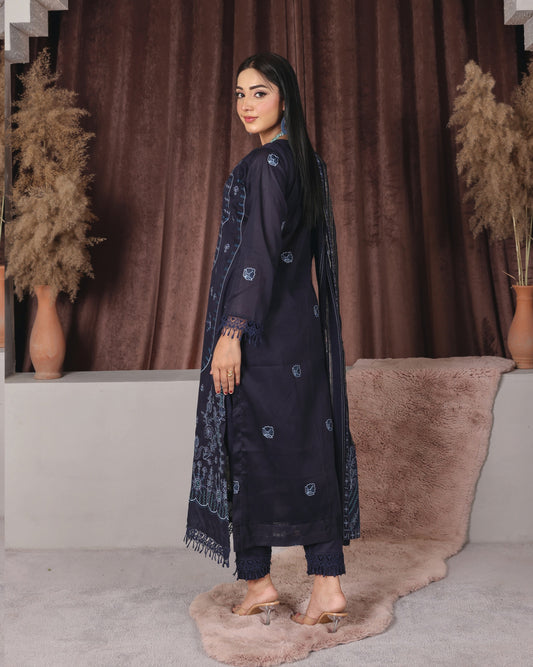 Chashni by Faria – Midnight Indigo | Embroidered Lawn 3-Piece Suit