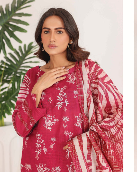 Faria Rang-e-Ronak | 3pc Unstitched Embroidered Lawn – Raspberry Pink
