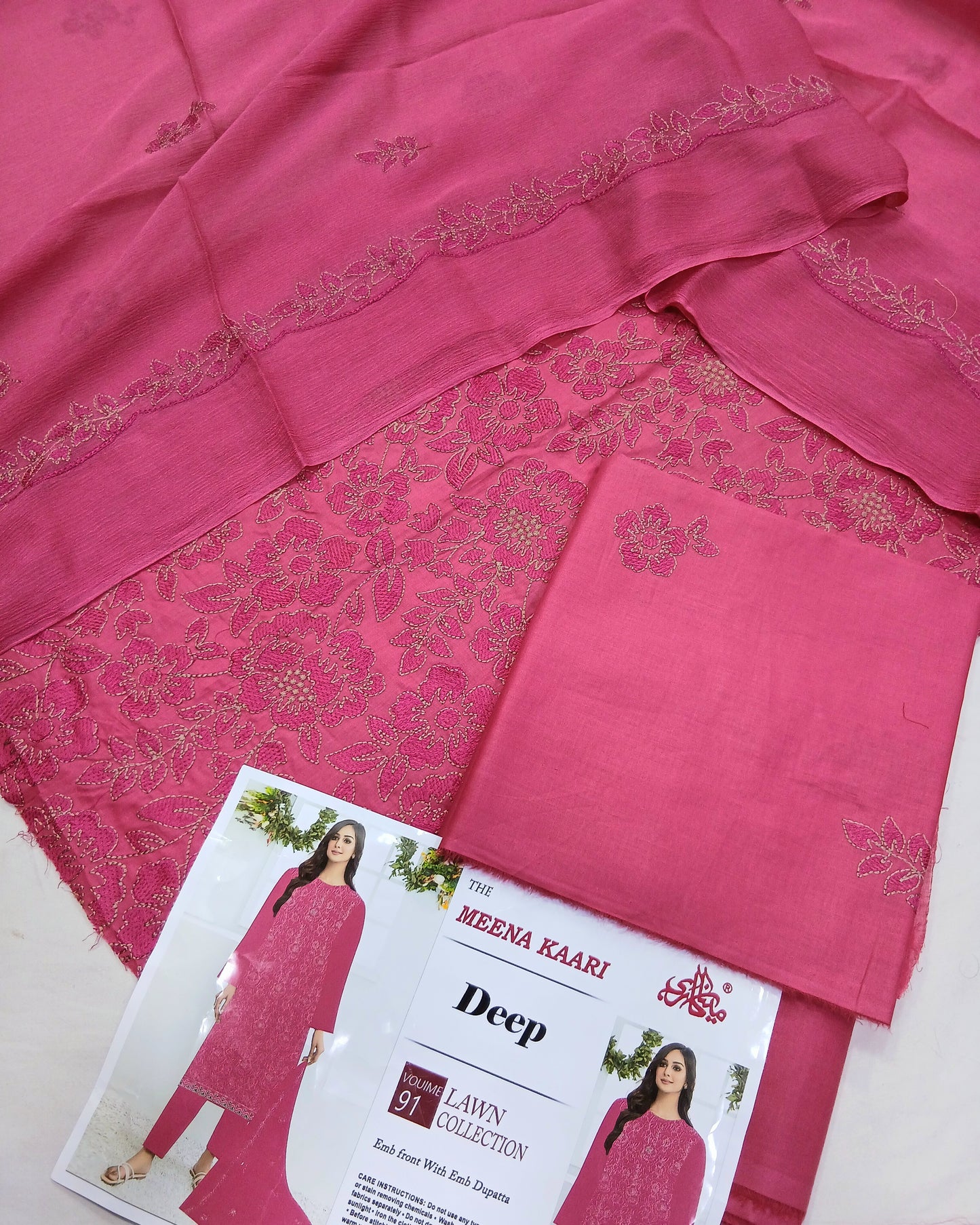 Premium Embroidered Lawn Suit | Embroidered Bamber Chiffon Dupatta - Nagina Cotton Emporium
