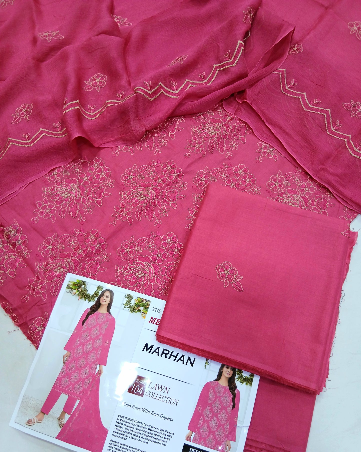 Premium Embroidered Lawn Suit | Embroidered Bamber Chiffon Dupatta - Nagina Cotton Emporium