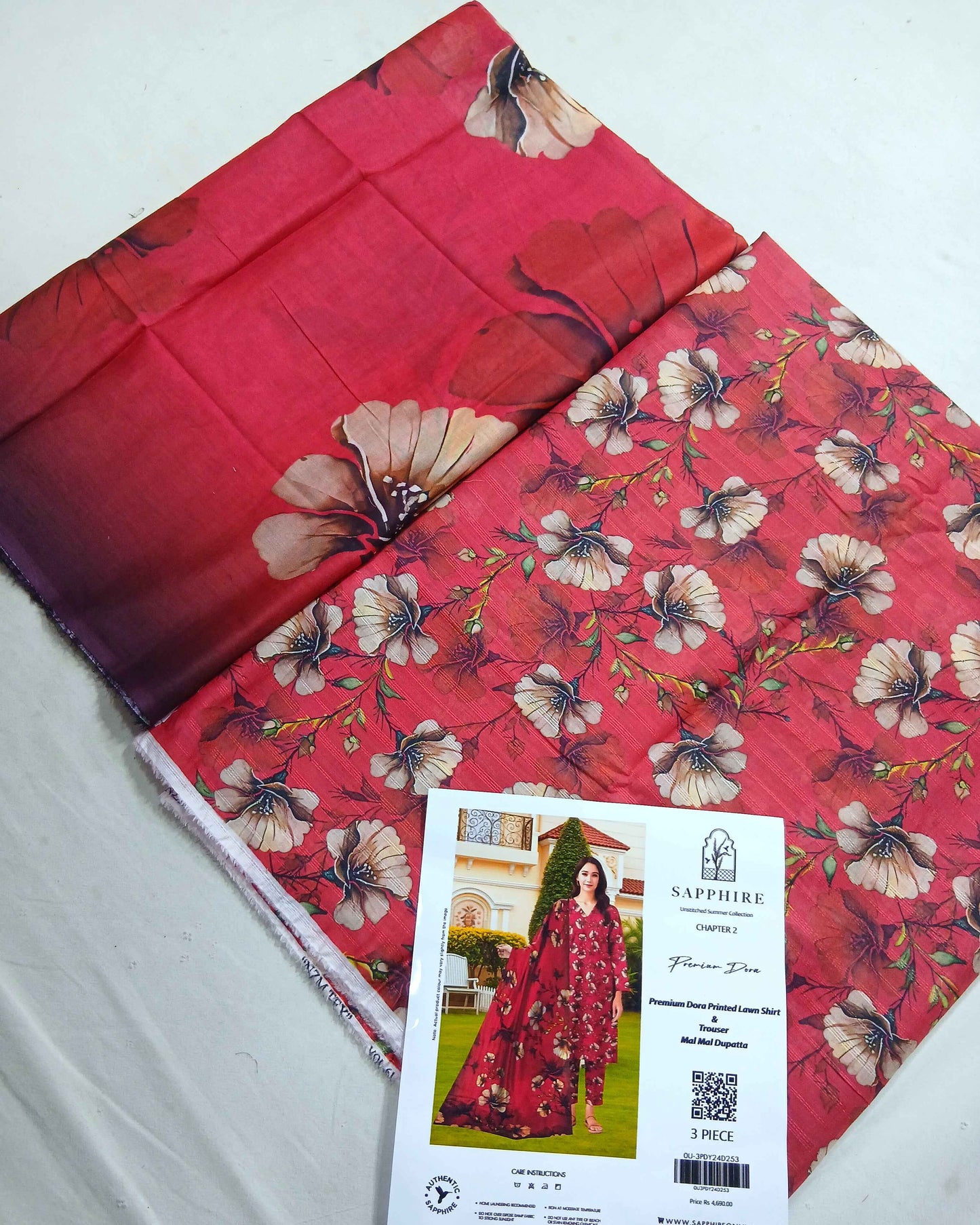 3pc Digital Printed Doria Lawn Voil Dupatta
