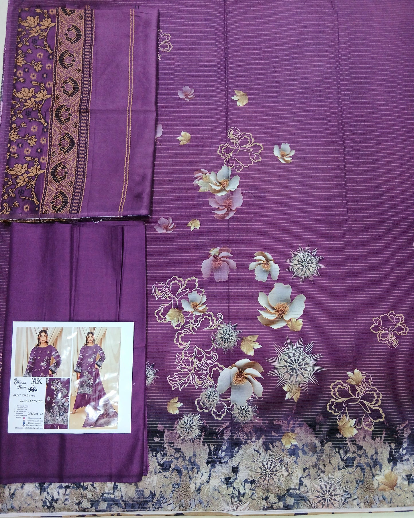 Digital Printed Maisoori Lawn 3Pc with Jacquard Voil Dupatta - Nagina Cotton Emporium