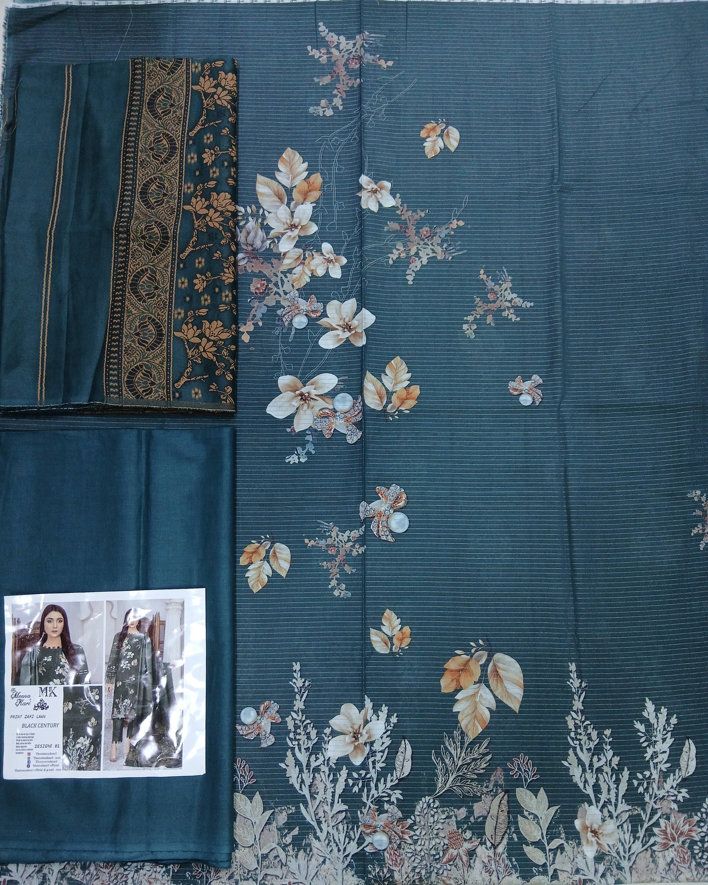 Digital Printed Maisoori Lawn 3Pc with Jacquard Voil Dupatta - Nagina Cotton Emporium
