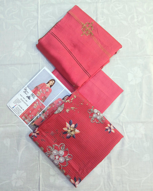 3D Printed Lawn Suit | Embroidered Voil Dupatta | Unstitched - Nagina Cotton Emporium