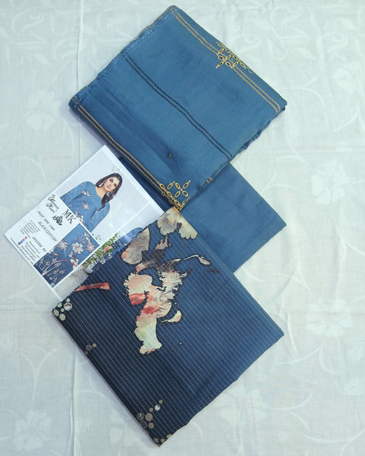 3D Printed Lawn Suit | Embroidered Voil Dupatta | Unstitched - Nagina Cotton Emporium