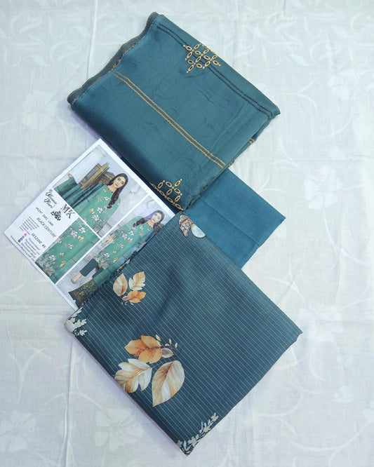 3D Printed Lawn Suit | Embroidered Voil Dupatta | Unstitched - Nagina Cotton Emporium