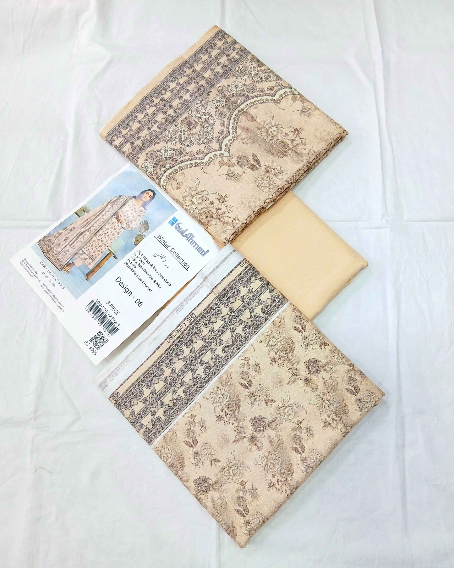 Winter Collection Khaki Beige Dhanak 3PC Unstitched Suit