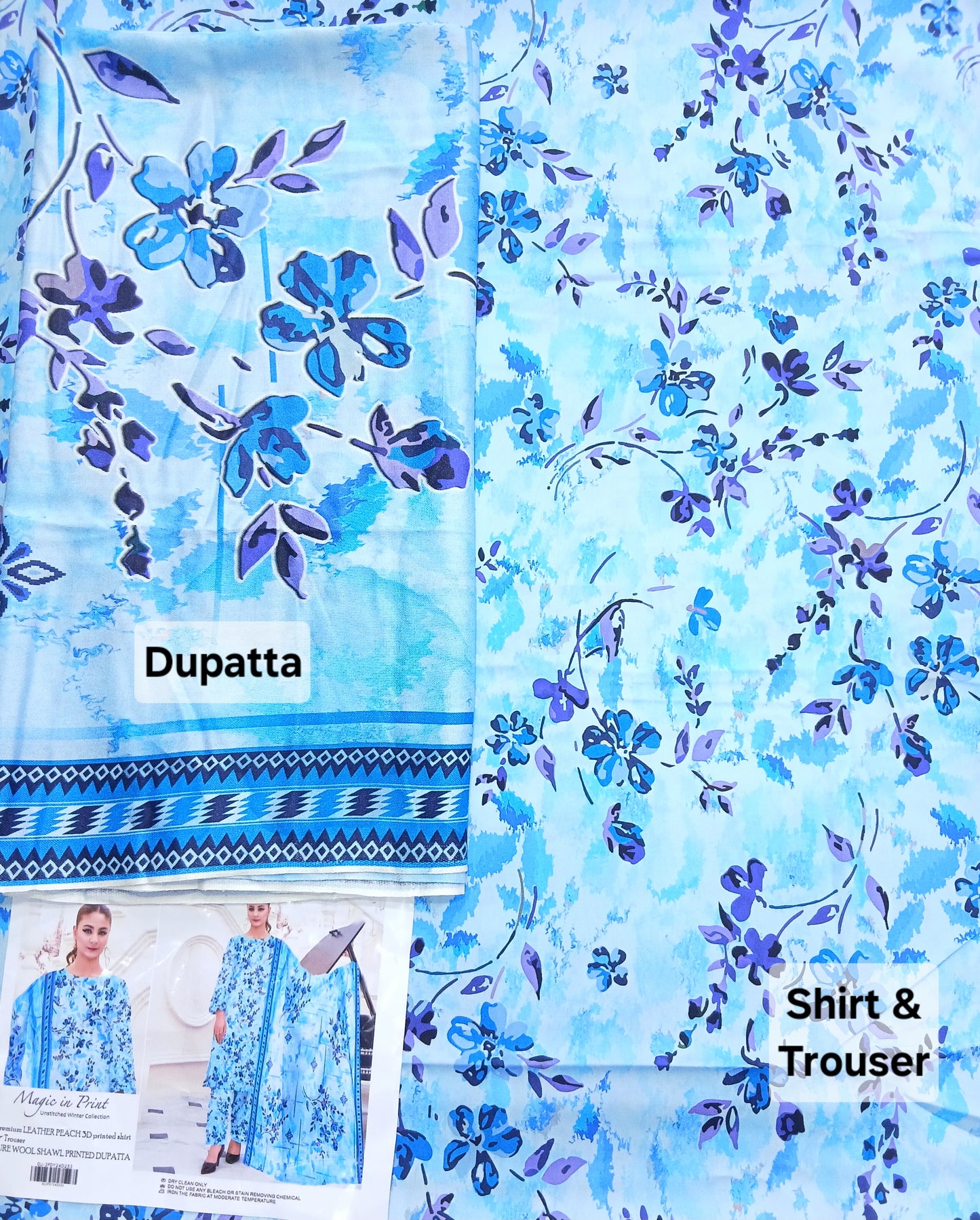 Menakari 3PC Printed Leather Peach Suit with Pure Wool Shawl