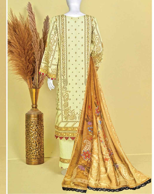 Murashe D-07: Light Green Printed Viscose 3pc Suit | Bin Amin Textiles