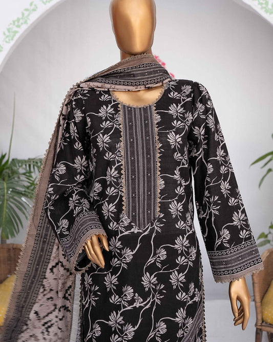 Mehak Khaddar 3Piece Suit – Black Monochrome Floral Print