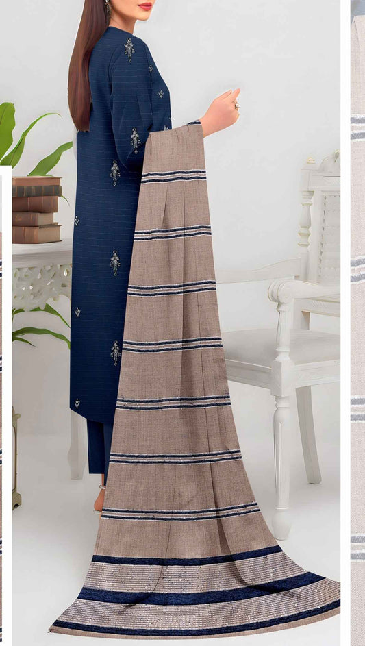 Queen Bana Dora Dhanak Embroidered 3Piece Suit by Faria