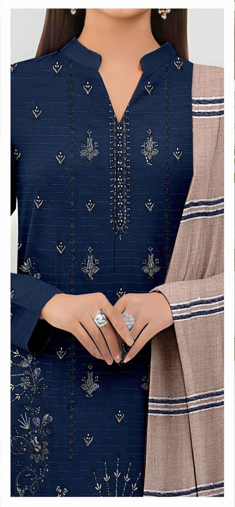 Queen Bana Dora Dhanak Embroidered 3Piece Suit by Faria