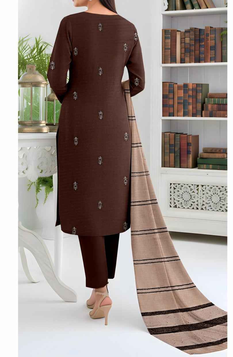 Queen Bana Dora Dhanak Embroidered 3Piece Suit by Faria