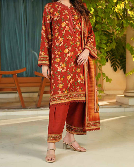 Salina Khaddar 3PC Suit – Rust Floral Print