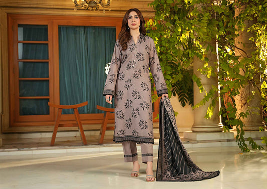 Salina Khaddar 3PC Suit – Taupe Monochrome Floral Print