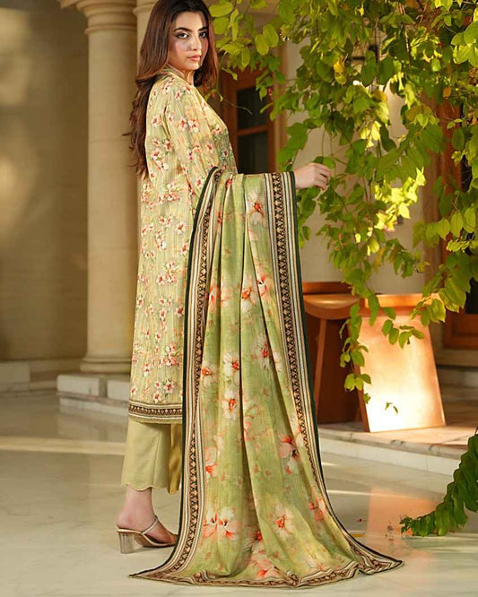 Salina Khaddar 3PC Suit – Lime Stripe Floral Print