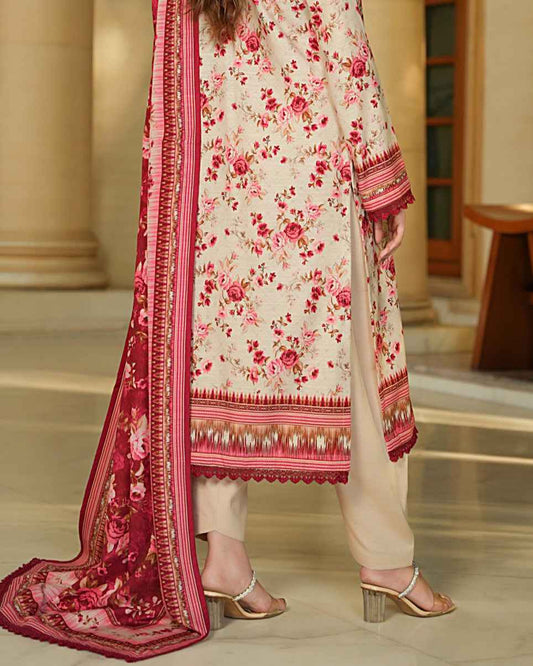 Salina Khaddar 3PC Suit – Beige Rose Print