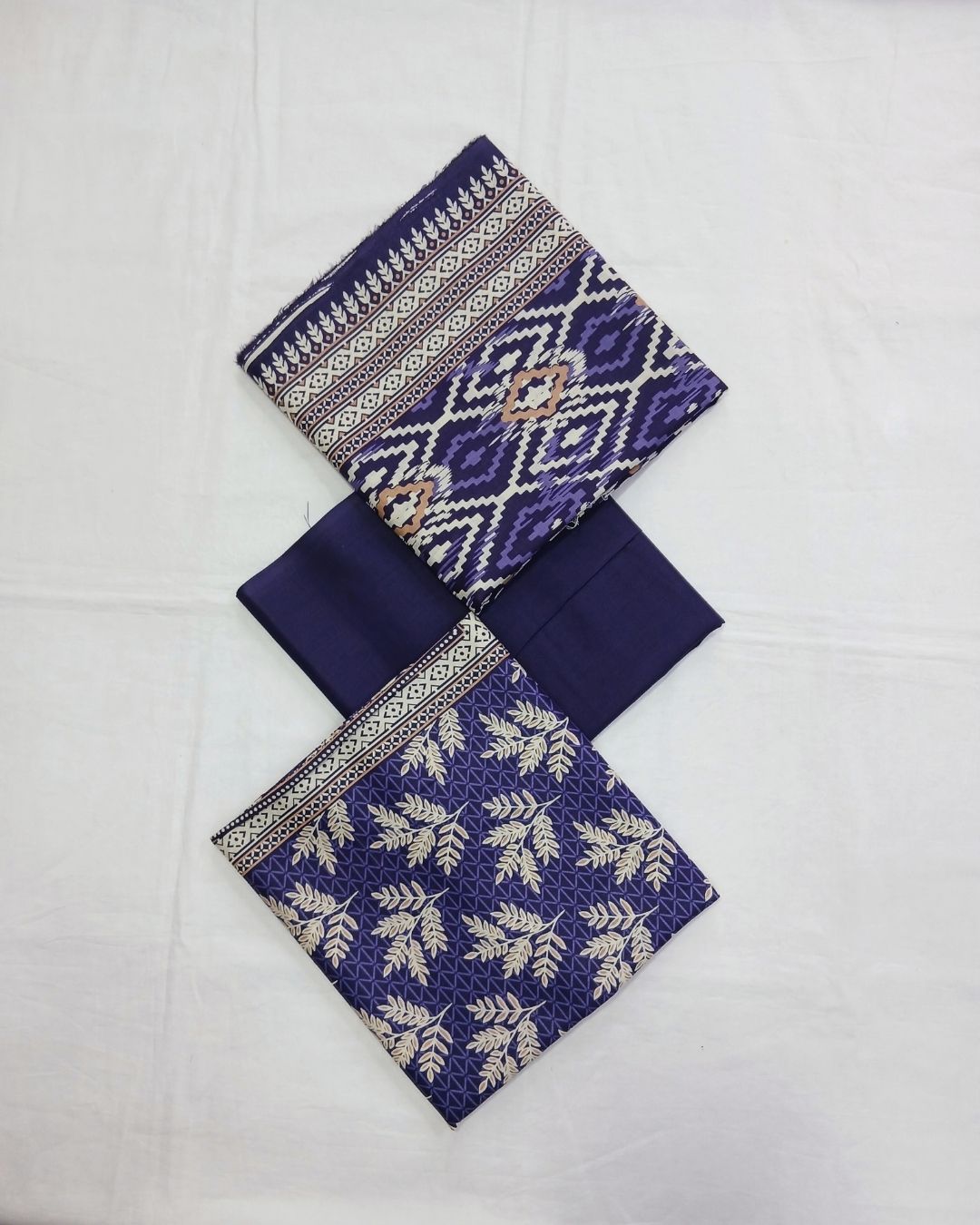 Navy blue ikat cotton 3pc suit by Ajwa Textiles