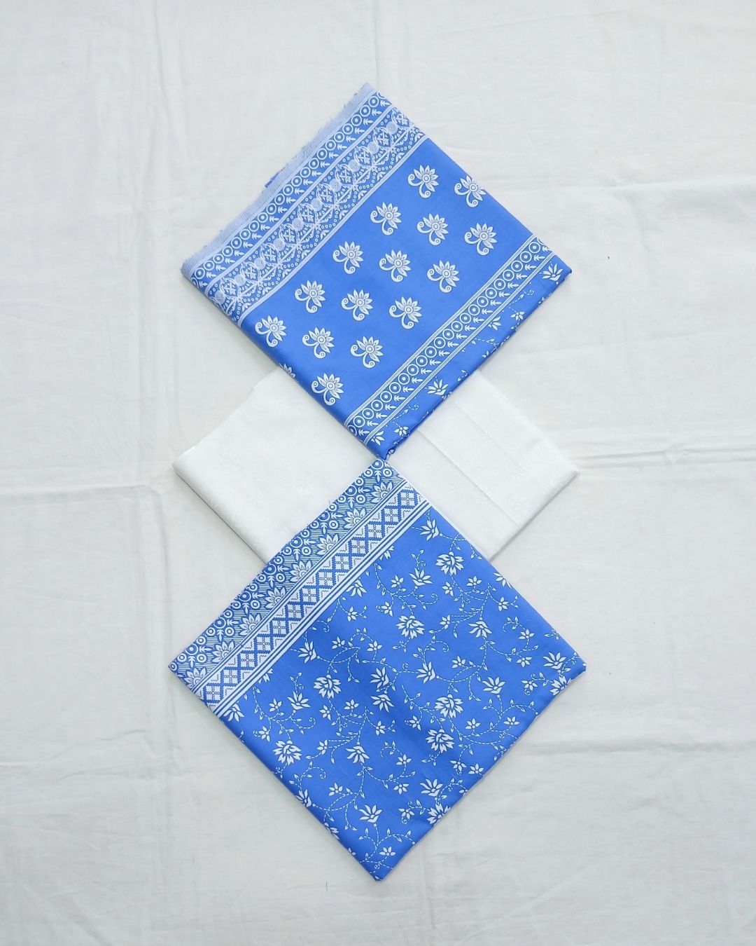 Bright blue floral printed cotton 3pc suit by Ajwa Textiles