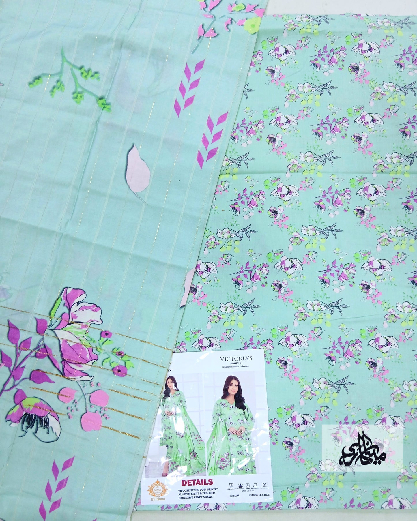 Viscose Stone Dobi Printed Allover Full suit with Exclusive Fancy Shawl - Nagina Cotton Emporium
