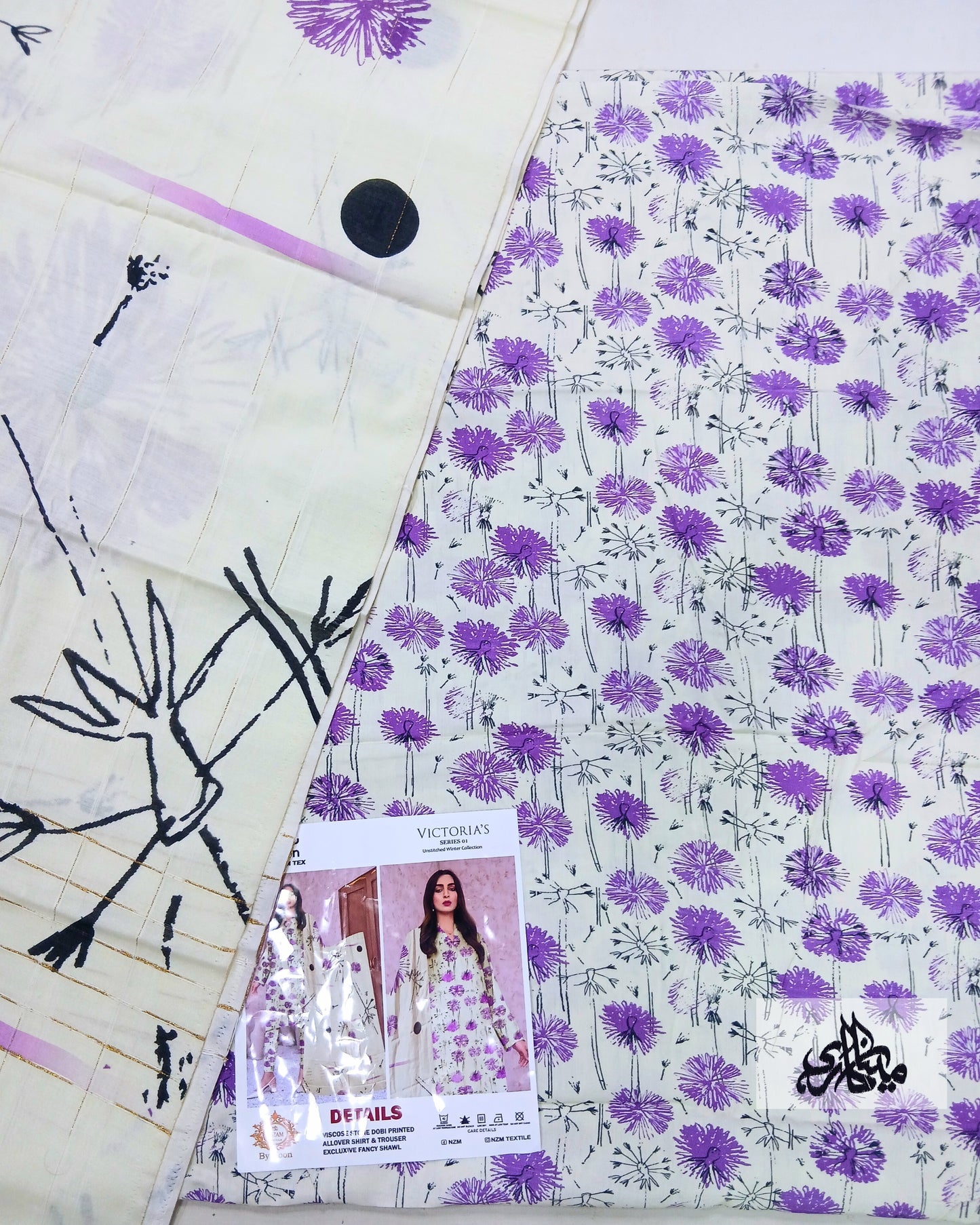 Viscose Stone Dobi Printed Allover Full suit with Exclusive Fancy Shawl - Nagina Cotton Emporium