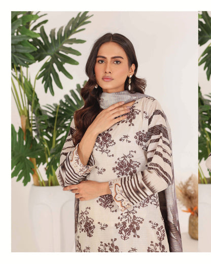Faria Rang-e-Ronak | 3pc Unstitched Embroidered Lawn – Antique Beige