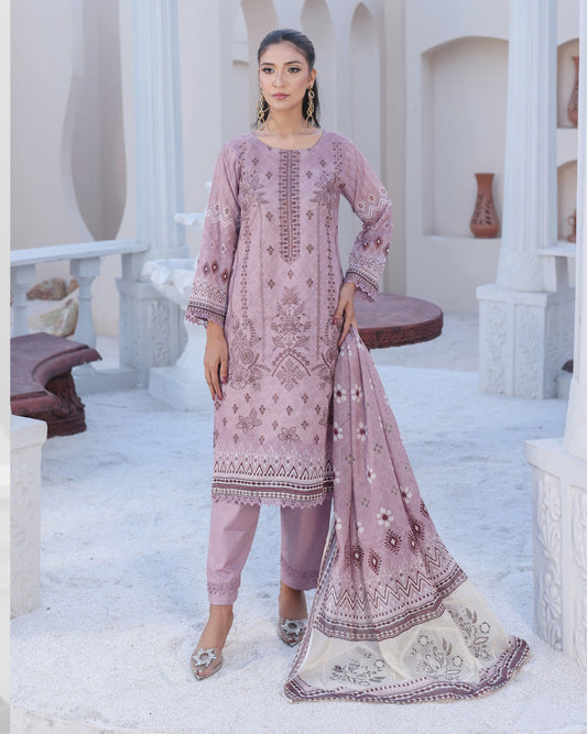Faria Floral Dusty Rose Embroidered Lawn Suit - Premium Eid Collection 2026