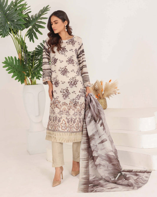 Faria Rang-e-Ronak | 3pc Unstitched Embroidered Lawn – Antique Beige