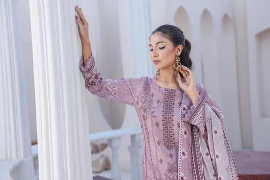 Faria Floral Dusty Rose Embroidered Lawn Suit - Premium Eid Collection 2026