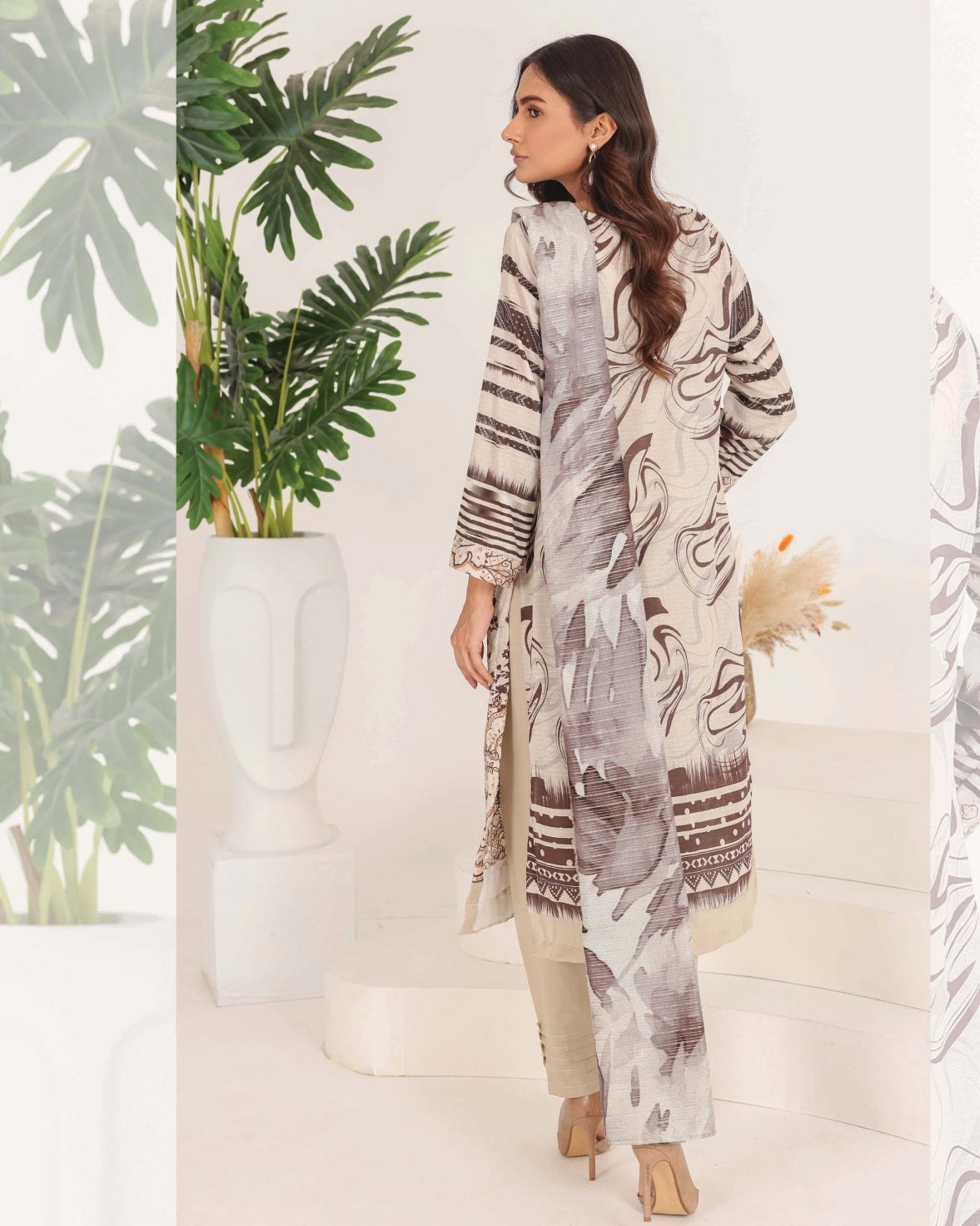 Faria Rang-e-Ronak | 3pc Unstitched Embroidered Lawn – Antique Beige