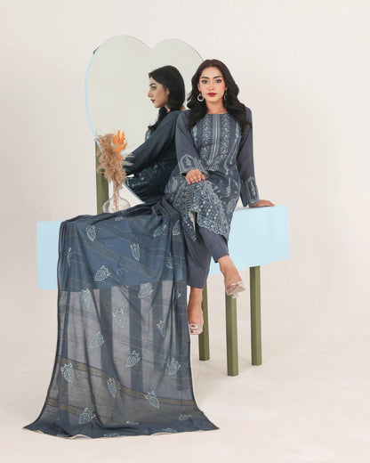 Faria Eid Ki Khushiyan Collection – Moonlit Steel 3-Piece Embroidered Lawn Suit