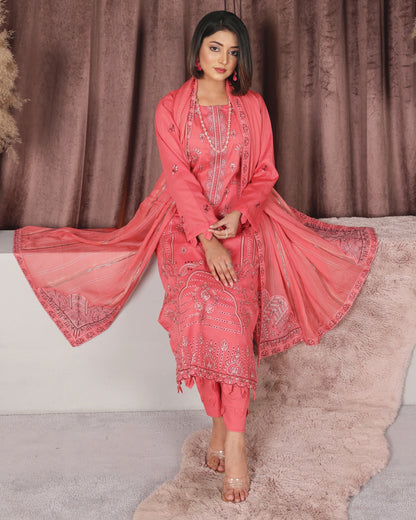 Chashni by Faria – Blushing Rose | Embroidered Lawn 3-Piece Suit