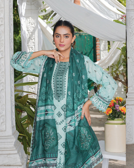 Faria Floral Sea Green Embroidered Lawn Suit - Premium Eid Collection 2026