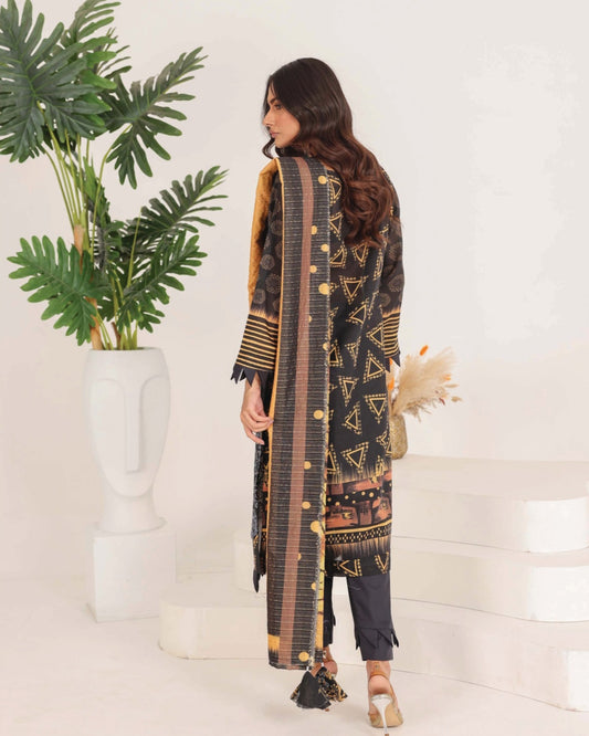 Faria Rang-e-Ronak | 3pc Unstitched Embroidered Lawn – Midnight Black