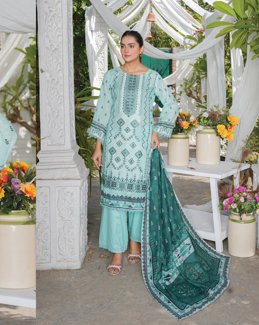 Faria Floral Sea Green Embroidered Lawn Suit - Premium Eid Collection 2026