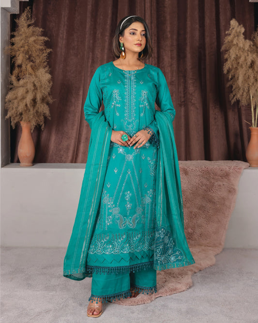 Chashni by Faria – Emerald Tide | Embroidered Lawn 3-Piece Suit
