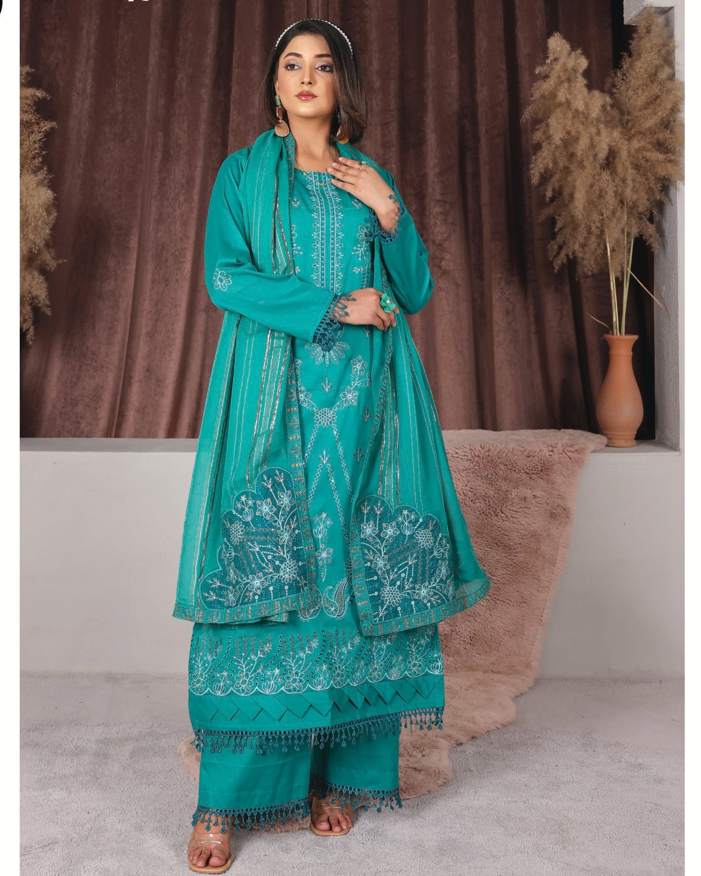 Chashni by Faria – Emerald Tide | Embroidered Lawn 3-Piece Suit