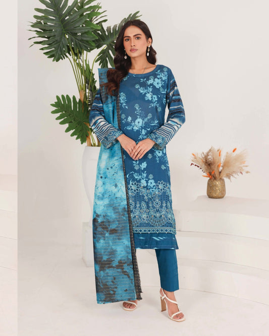 Faria Rang-e-Ronak | 3pc Unstitched Embroidered Lawn – Zinc Blue
