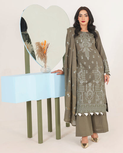 Faria Eid Ki Khushiyan Collection – Sage Serenity 3-Piece Embroidered Lawn Suit