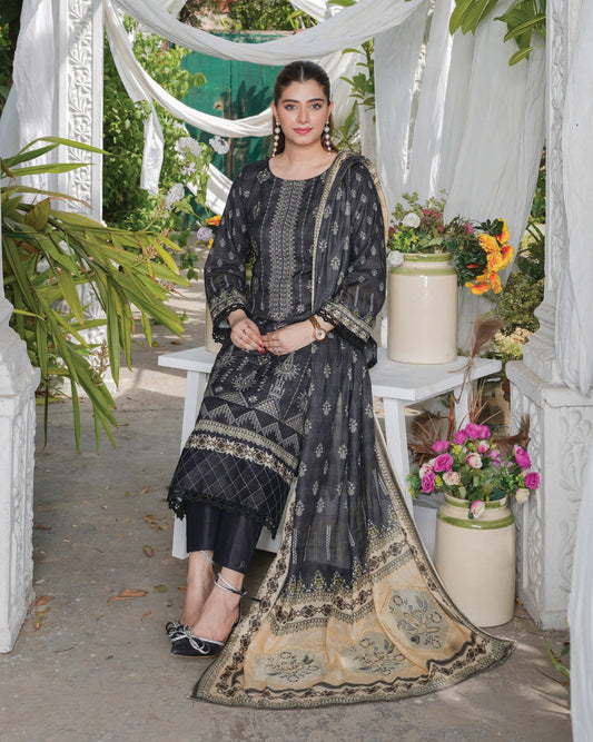 Faria Floral Midnight Black Embroidered Lawn Suit - Premium Eid Collection 2026
