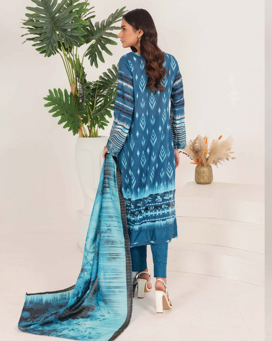 Faria Rang-e-Ronak | 3pc Unstitched Embroidered Lawn – Zinc Blue