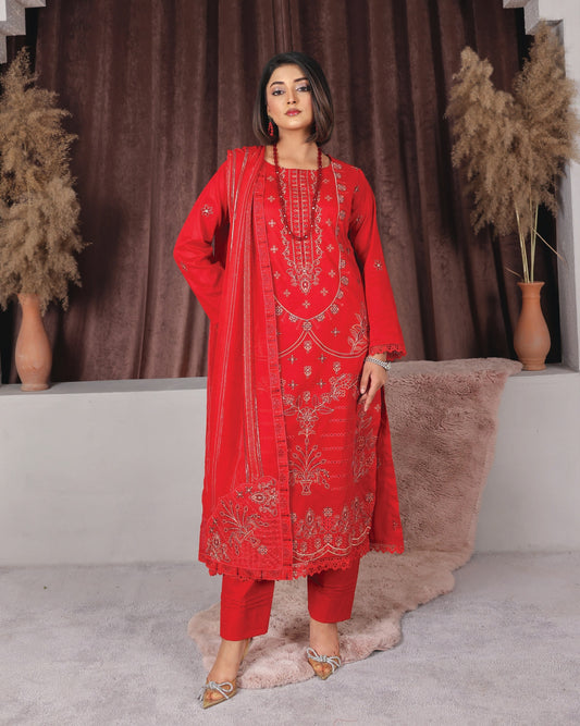 Chashni by Faria – Ruby Flame | Embroidered Lawn 3-Piece Suit