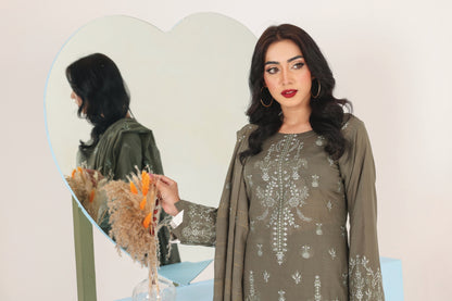 Faria Eid Ki Khushiyan Collection – Sage Serenity 3-Piece Embroidered Lawn Suit